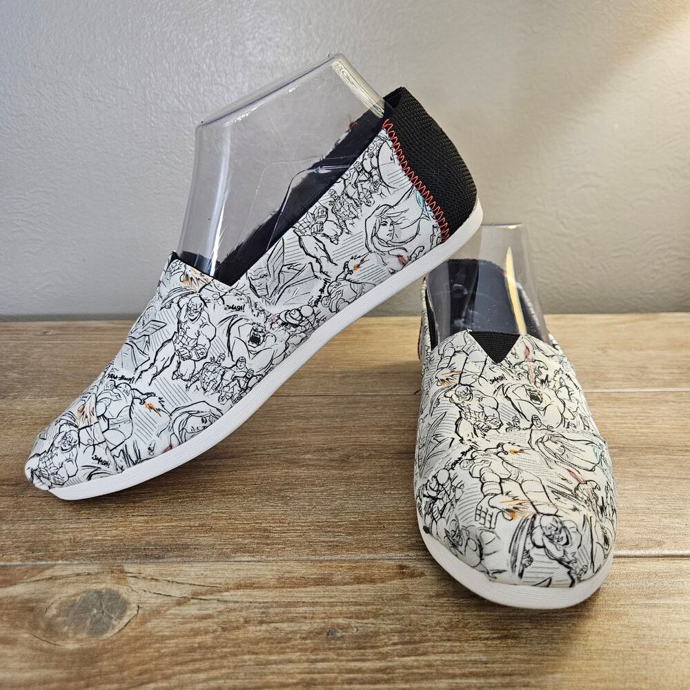 NWOT TOMS x MarvelAvengers Women 7.5 Canvas Alpargata Flats Comic Heros GeekChic